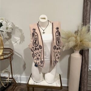 Cream  and Brown Embroidered Vest